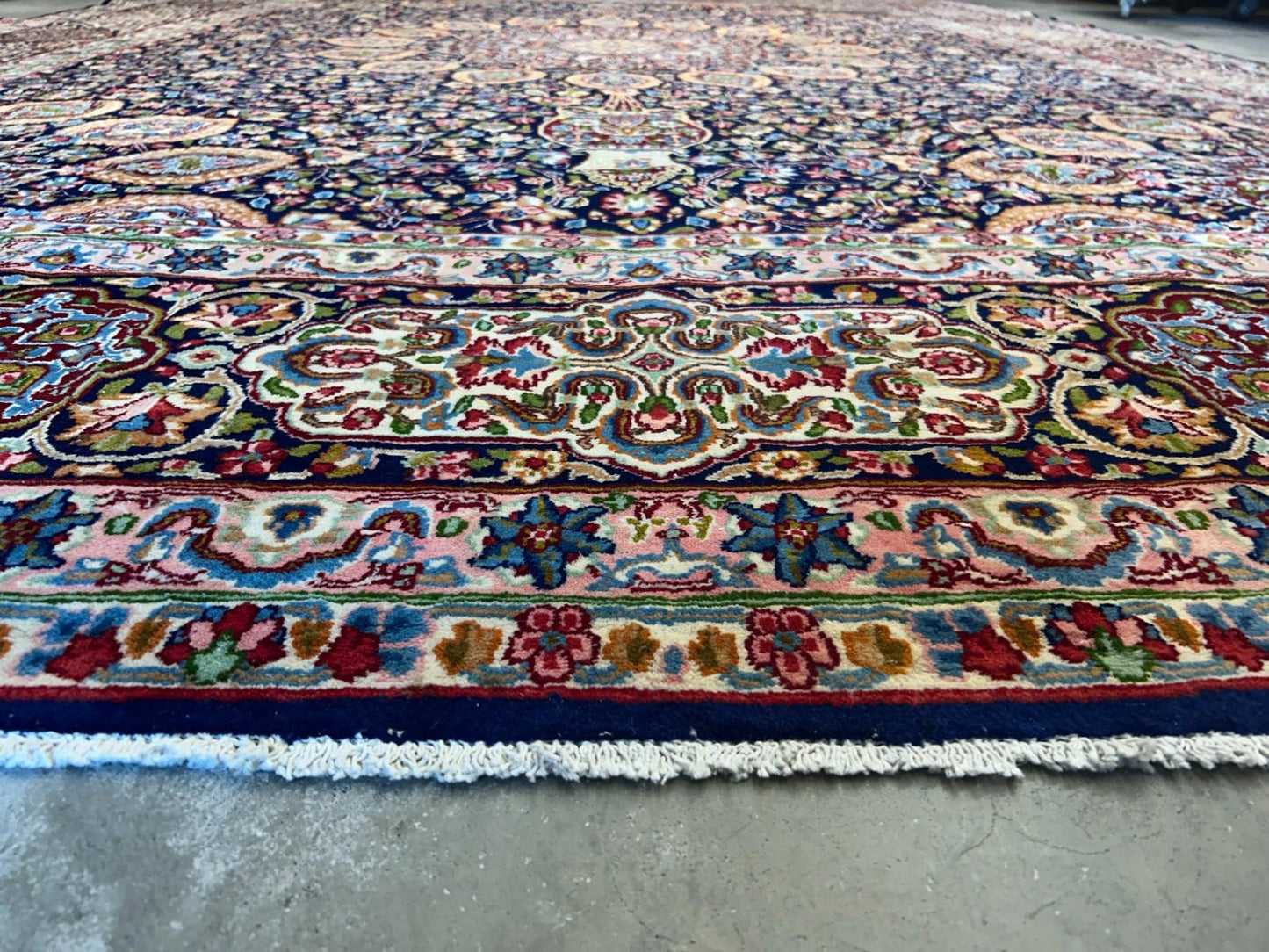 11'1"x15'10" Semi-Antique Hand-Knotted Handmade Kashmare Persiane Rug Navy Blue