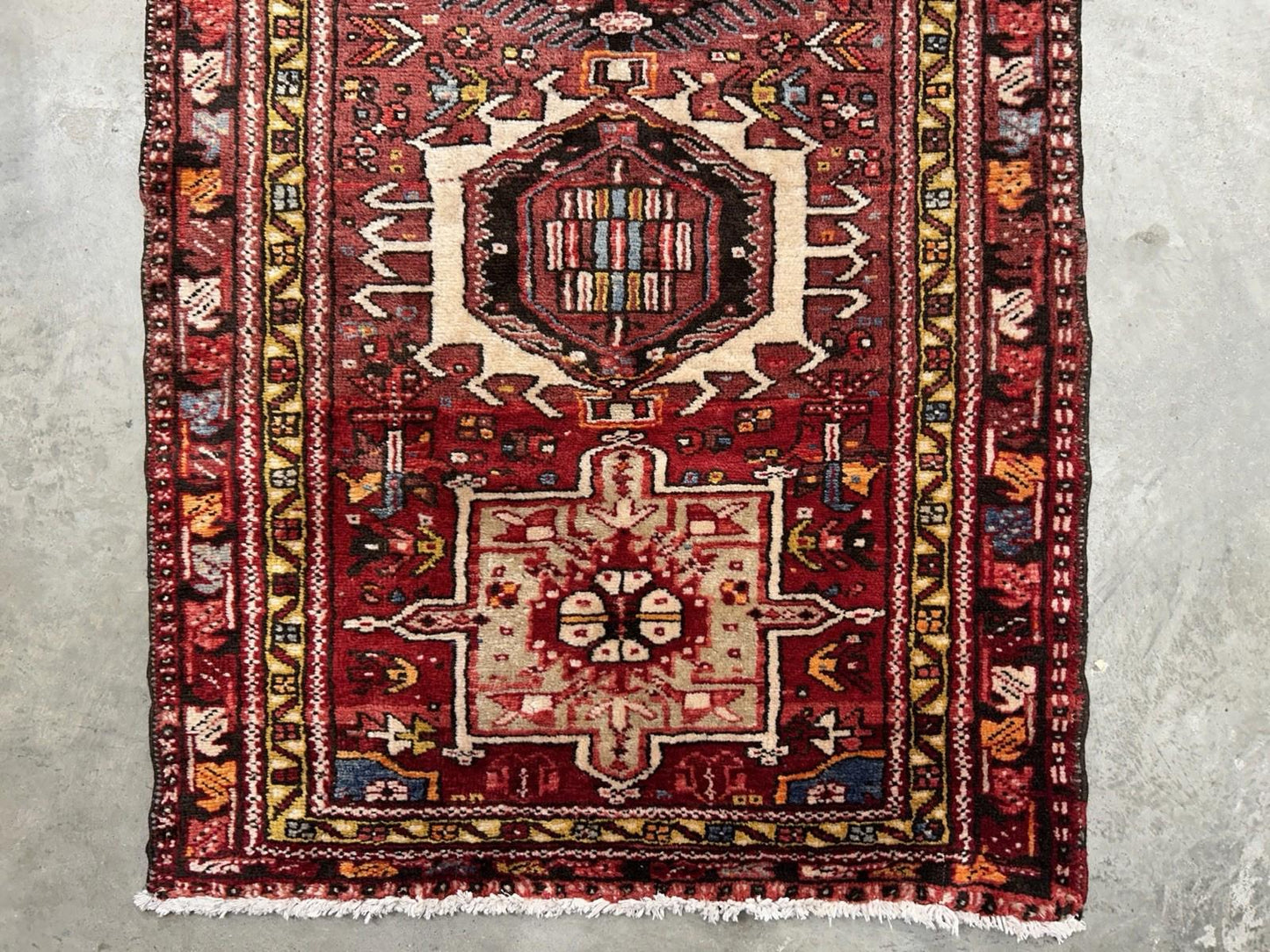 3'3”x12’2” Antique Hand-knotted Wool Herize Runner Rug - Handmade Red 3x12