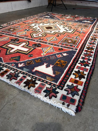4'6"x6'9" Handmade 100% Wool Persian Hamadan Rug