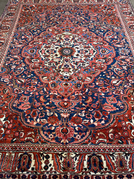 9’3”x11’9” Vintage Hand-Knotted Wool Bakhtiari Persian Rug 9x11 Red Handmade Carpet