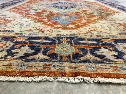 8'9"x12' Handmade 100% Wool Indian Serapi Rug