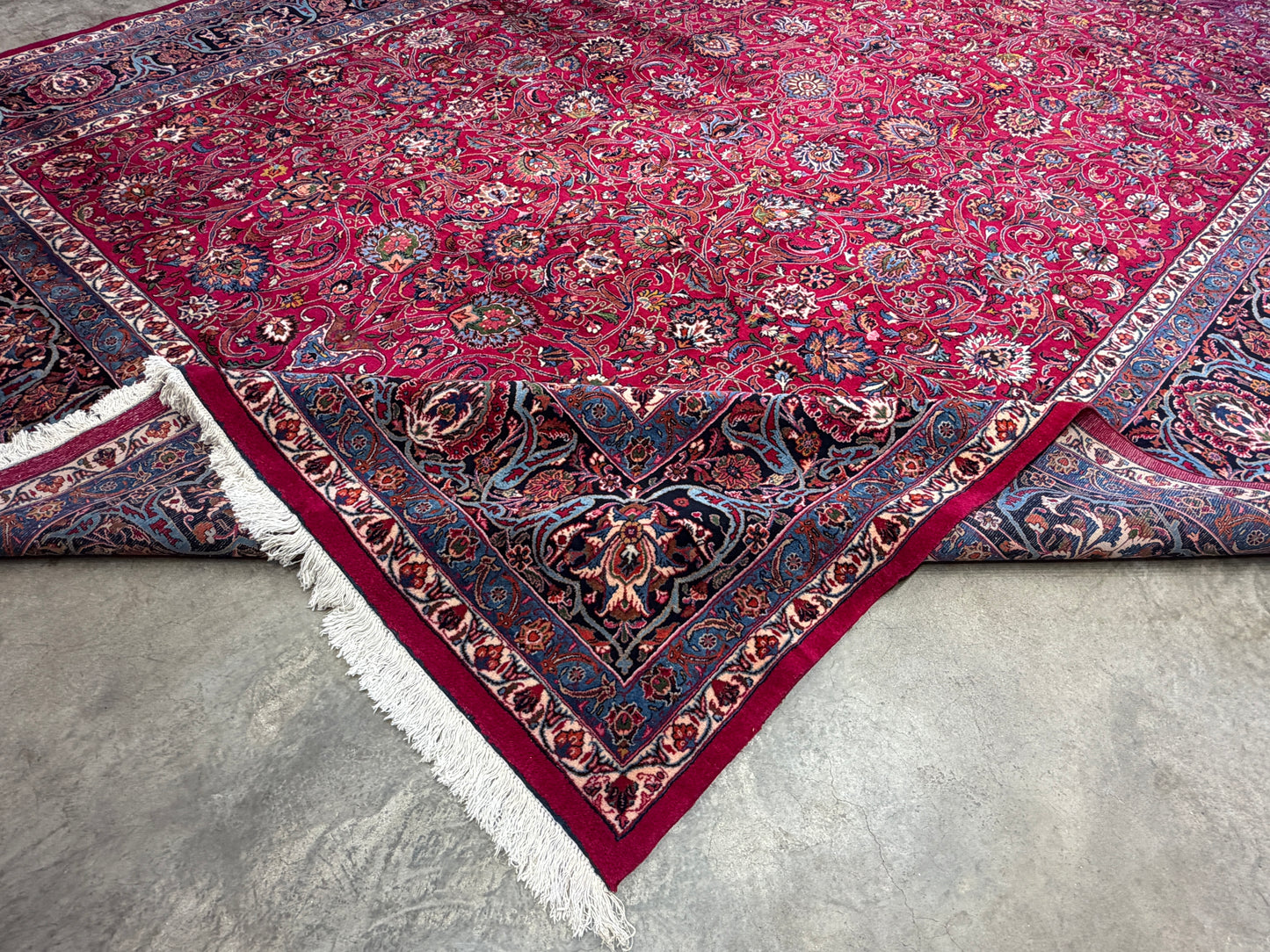 11’6”x16’5” Hand-Knotted Very Fine Wool Persian Mashad Signed Area Rug Handmade