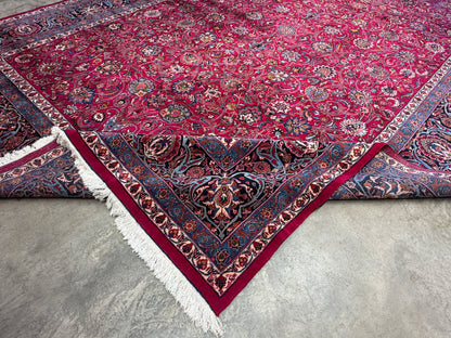 11’6”x16’5” Hand-Knotted Very Fine Wool Persian Mashad Signed Area Rug Handmade