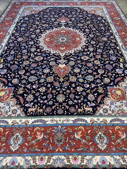 10’x13’7” Very Fine Hand-Knotted Signed Persian Tabriz Area Rug