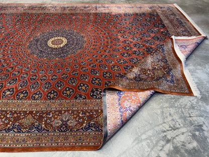 11’3”x16’5” Hand-Knotted 100% Silk Persian Qum Rug - Signed