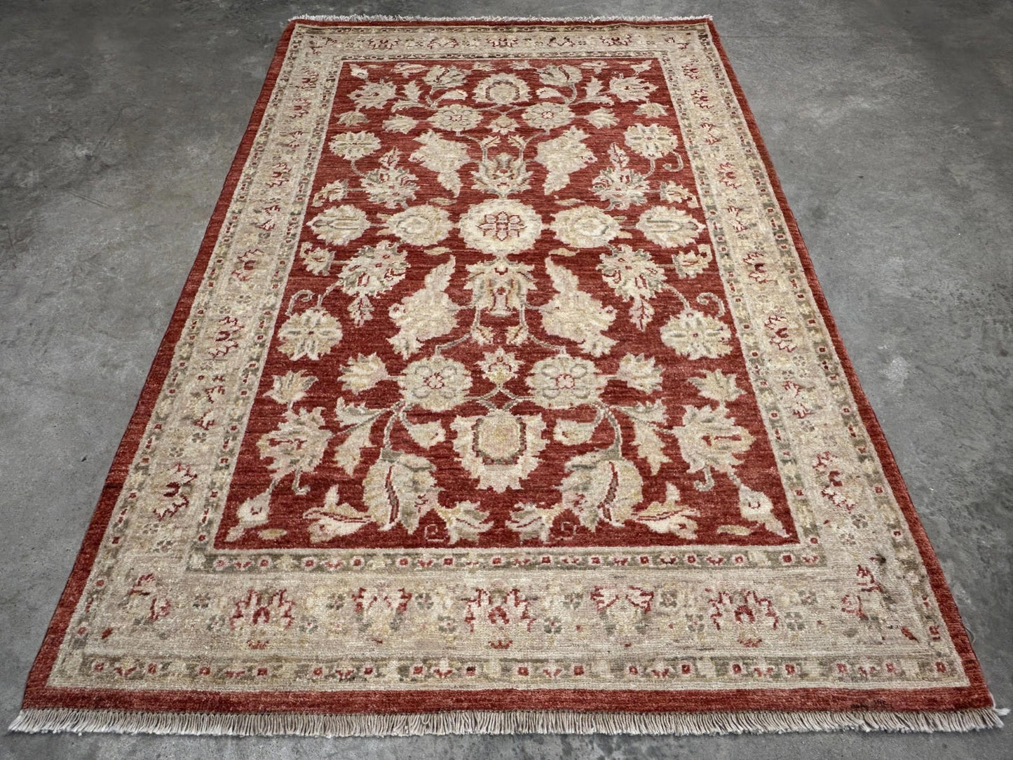 4'x5'9" Hand-knotted Wool All-Over Area Rug - Handmade Carpet Red 4x6