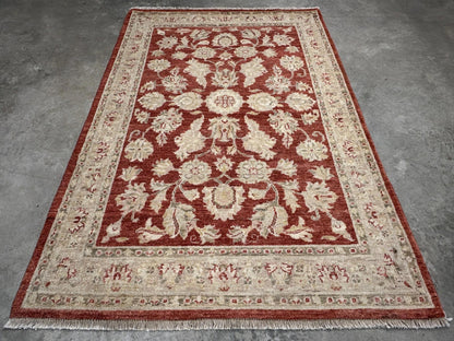 4'x5'9" Hand-knotted Wool All-Over Area Rug - Handmade Carpet Red 4x6