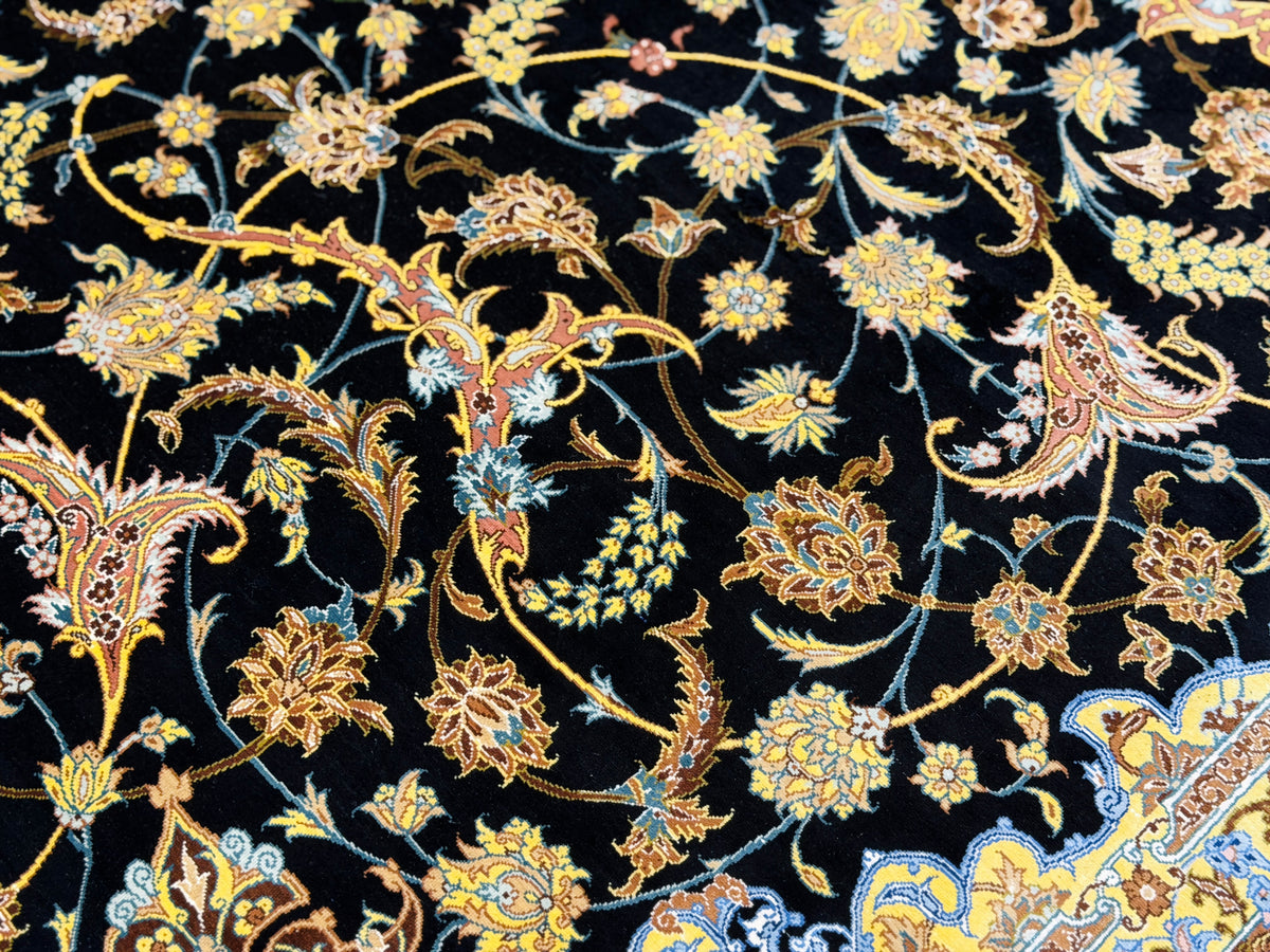 Luxurious Hand-Knotted 100% Silk Persian Qum Rug - Signed Ahmadi - 6'6"x10'