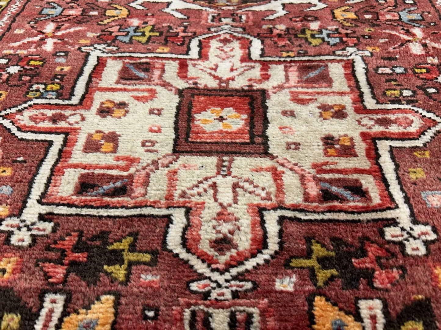 3'3”x12’2” Antique Hand-knotted Wool Herize Runner Rug - Handmade Red 3x12