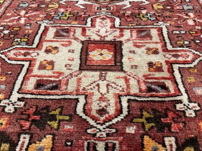 3'3”x12’2” Antique Hand-knotted Wool Herize Runner Rug - Handmade Red 3x12