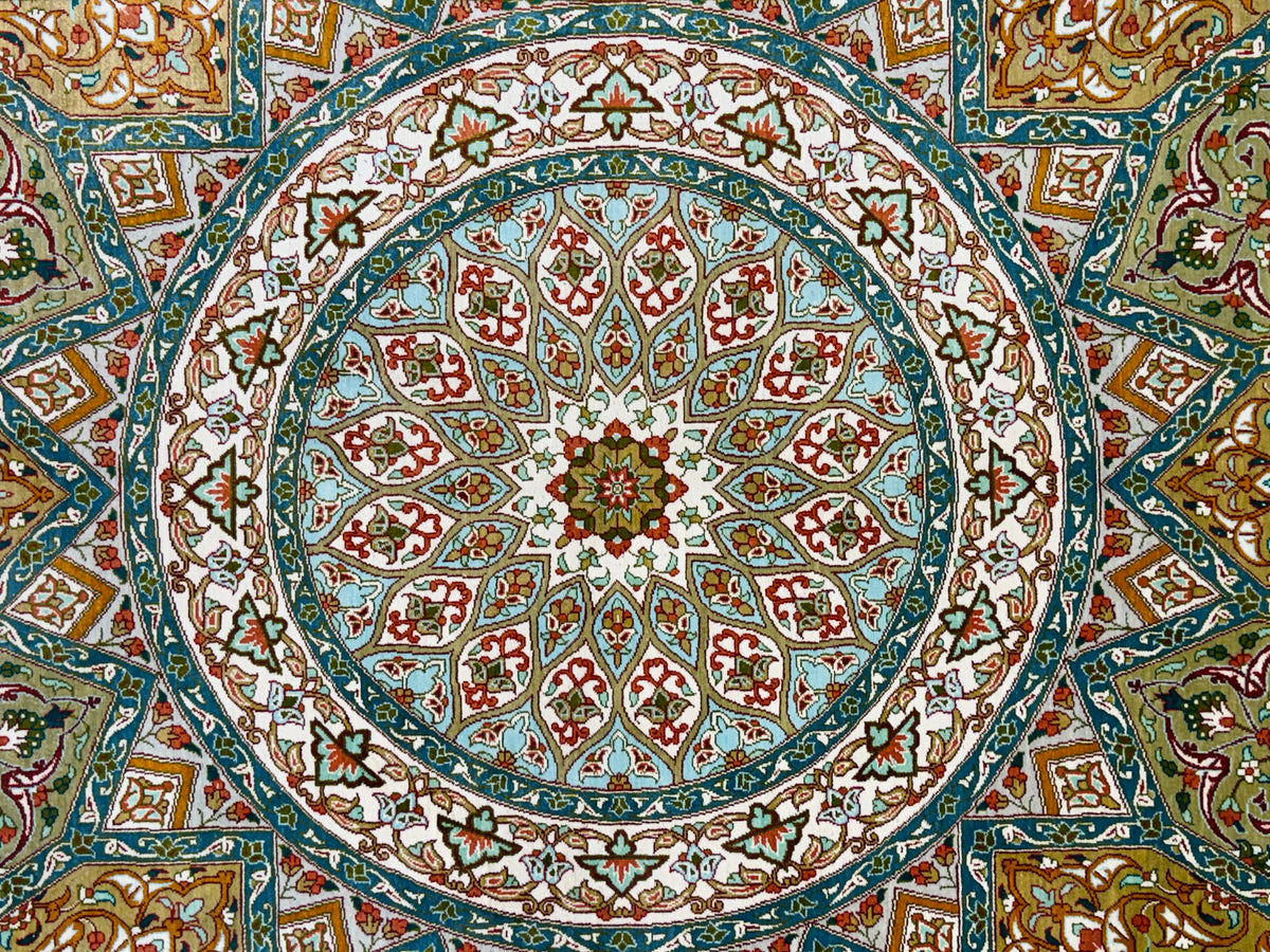 Hand-Knotted Silk Persian Qum Rug - Signed Vesal - 3’3”x4’11”