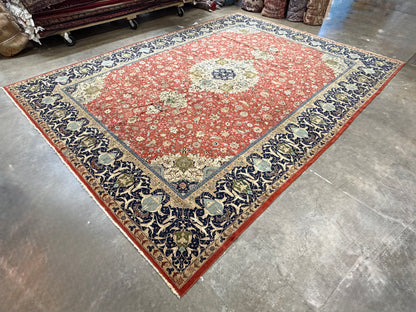 11’x15’ Antique Rust Hand-Knotted Very Fine Kork Wool Persian Tabriz Signed Javan Amirkhizi Area Rug Handmade