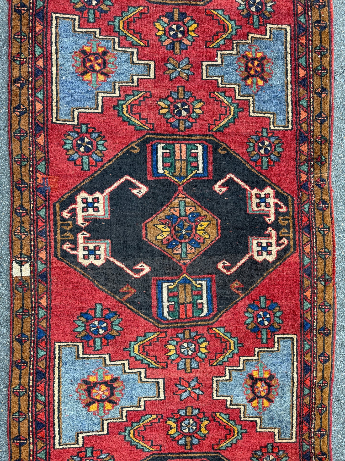 3’11”x13’2” Vintage Hand-Knotted Wool Hamadan Runner