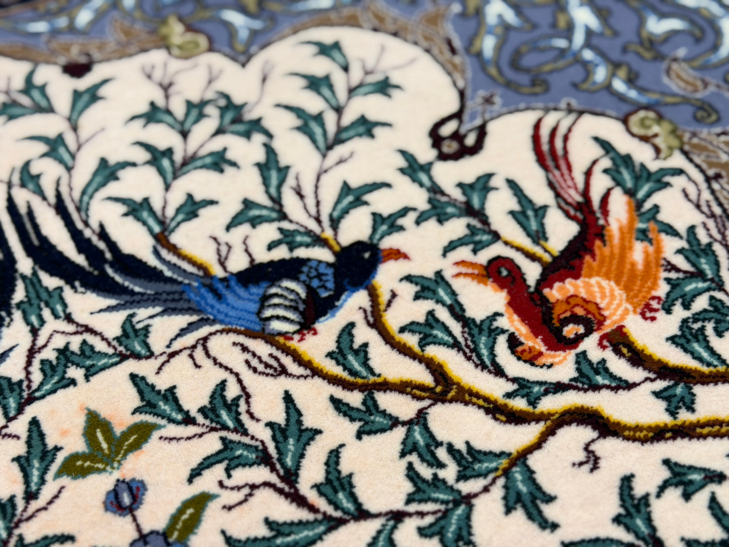 Hand-Knotted Persian Isfahan Rug -Garden of Birds- Signed Emadi - 3’7”x5’9”