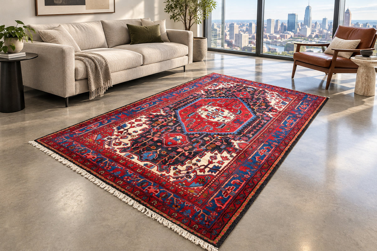 Hand-Knotted Persian Hamadan Rug - 5'8"x10'11"