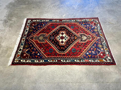 2'10"x4'2" Hand-Knotted Wool Hamadan Persian Rug