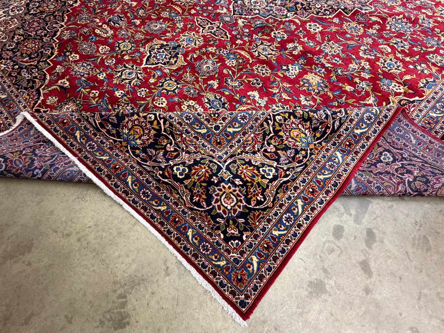 11’4”x16’2” Hand-Knotted Very Fine Kork Wool Persian Kashan Signed Area Rug Handmade