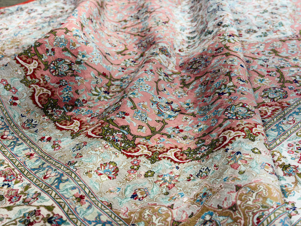 Luxurious Hand-Knotted 100% Silk Persian Qum Rug - 6'5"x9'5"