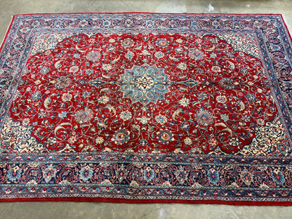 8’4”x12’8” Hand-Knotted Wool Sarouk Persian Rug 8x12 Red Handmade Carpet