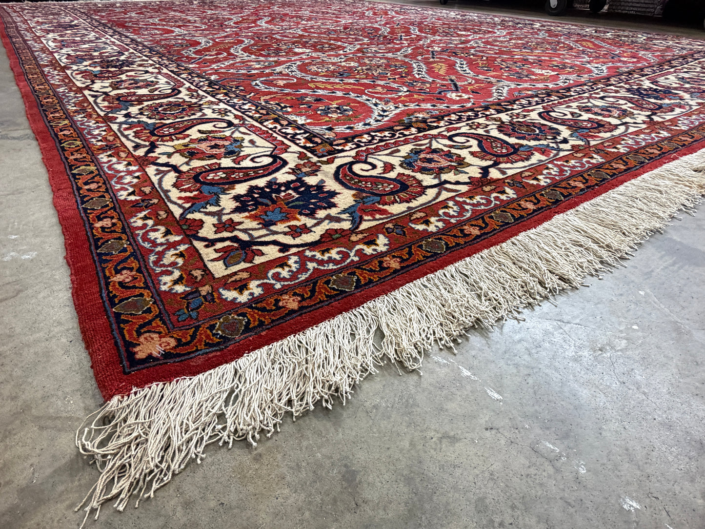 10’2”x14’2” Very Fine Vintage Hand-Knotted Wool Isfahan Persian Rug 10x14 Red All-Over Handmade Carpet