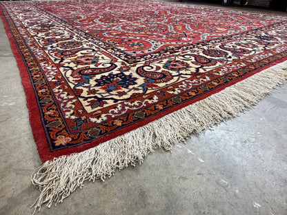 10’2”x14’2” Very Fine Vintage Hand-Knotted Wool Isfahan Persian Rug 10x14 Red All-Over Handmade Carpet