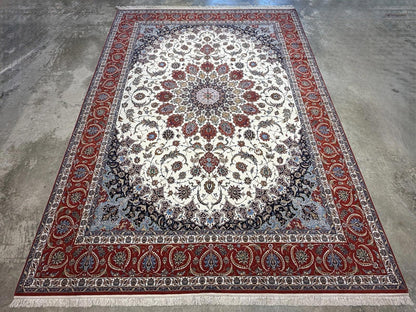 10’2”x14’2” Very Fine Hand-Knotted Wool & Silk Isfahane Area Rug 10x14