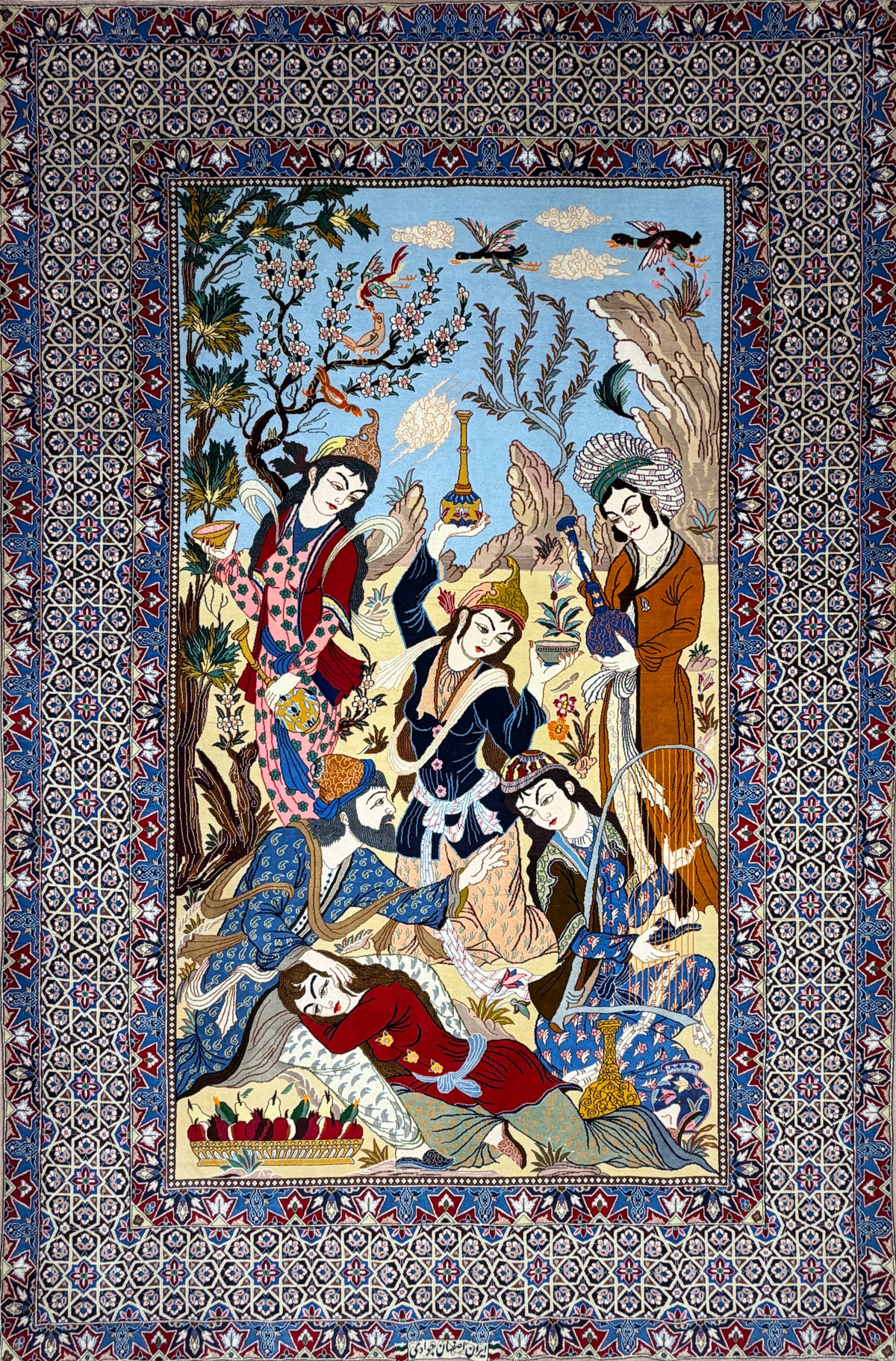 Hand-Knotted Pictorial Persian Isfahan Rug - 5’1”x7’8”
