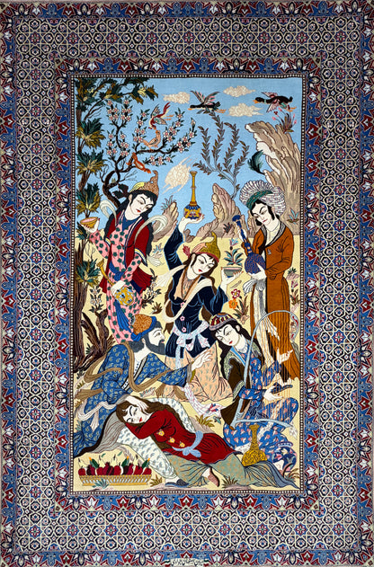 Hand-Knotted Pictorial Persian Isfahan Rug - 5’1”x7’8”