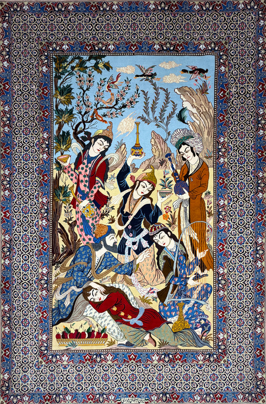 Hand-Knotted Pictorial Persian Isfahan Rug - 5’1”x7’8”