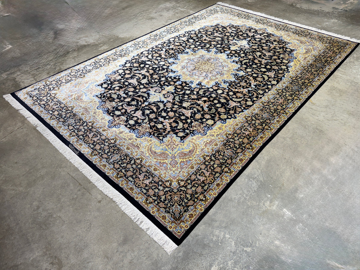 Luxurious Hand-Knotted 100% Silk Persian Qum Rug - Signed Ahmadi - 6'6"x10'