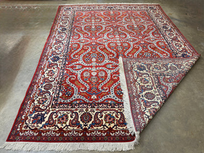 10’2”x14’2” Very Fine Vintage Hand-Knotted Wool Isfahan Persian Rug 10x14 Red All-Over Handmade Carpet