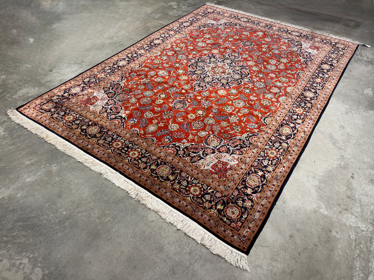 Hand-Knotted 100% Silk Persian Kashan Rug - 6'10"x9'9"