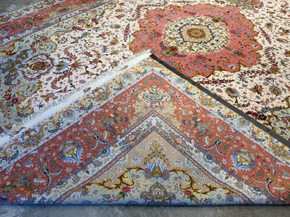 11’4”x16’2” Very Fine Hand-Knotted Persian Tabriz 80 Raj Signed Area Rug