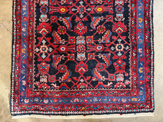 Hand-Knotted Antique Hamadan Runner - 3’9”x10’