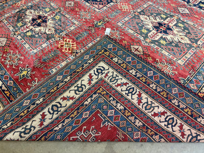 11’x12’3” Hand-Knotted Wool Kazak Area Rug