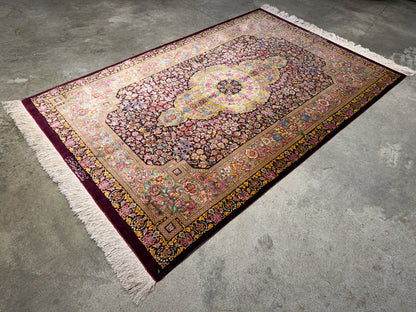 Hand-Knotted Silk Persian Qum Rug - Signed Moghaddammanesh - 3’4”x5’
