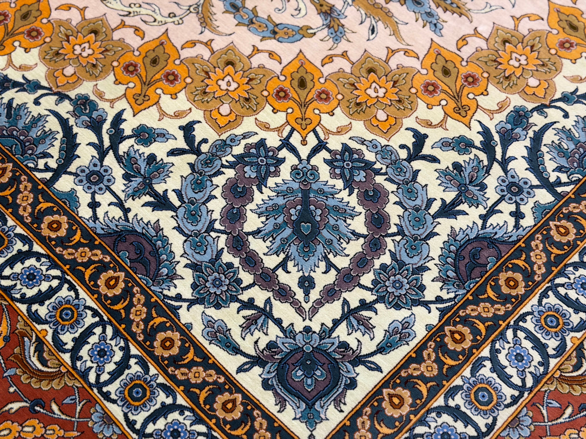 Luxurious Hand-Knotted 100% Silk Persian Qum Rug - Signed MirMahdi - 7'3"x10'7"