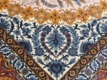 Luxurious Hand-Knotted 100% Silk Persian Qum Rug - Signed MirMahdi - 7'3"x10'7"