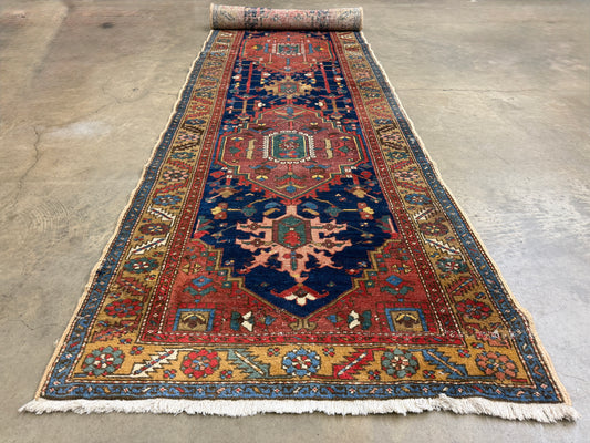 Hand-Knotted Antique Heriz Runner - 3’3”x17’9”