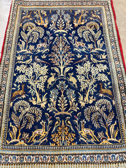 2’9”x4’2” Fine Antique Hand-Knotted Wool Kashan Tree of Life Persian Rug 2x4 Pictorial Handmade Carpet