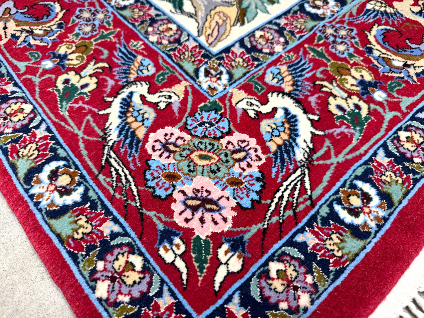 Hand-Knotted Persian Isfahan Rug -Garden of Birds- 3’8”x5’6”