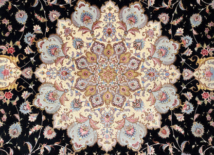 10’ Diameter Very Fine Hand-Knotted Wool & Silk Round Tabriz Persian Rug - 10x10 Handmade Carpet