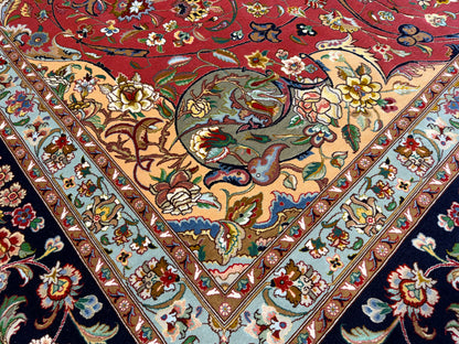 9’8”x13’4” Very Fine Hand-Knotted Persian Tabriz 80 Raj Signed Gharabaghi Area Rug
