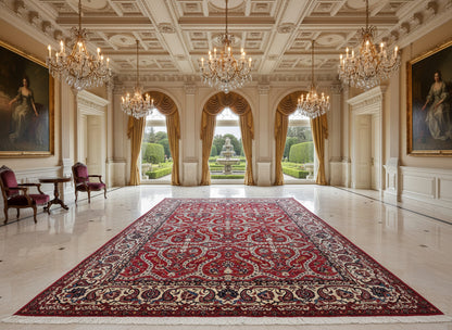 10’2”x14’2” Very Fine Vintage Hand-Knotted Wool Isfahan Persian Rug 10x14 Red All-Over Handmade Carpet