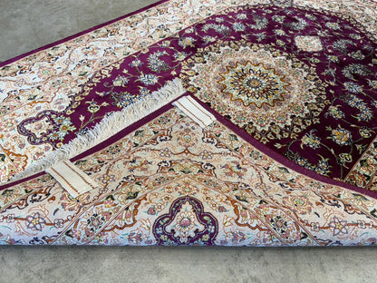 3x5 Luxurious Fine Hand-Knotted 100% Silk Signed Persiane Qume Rug Handmade