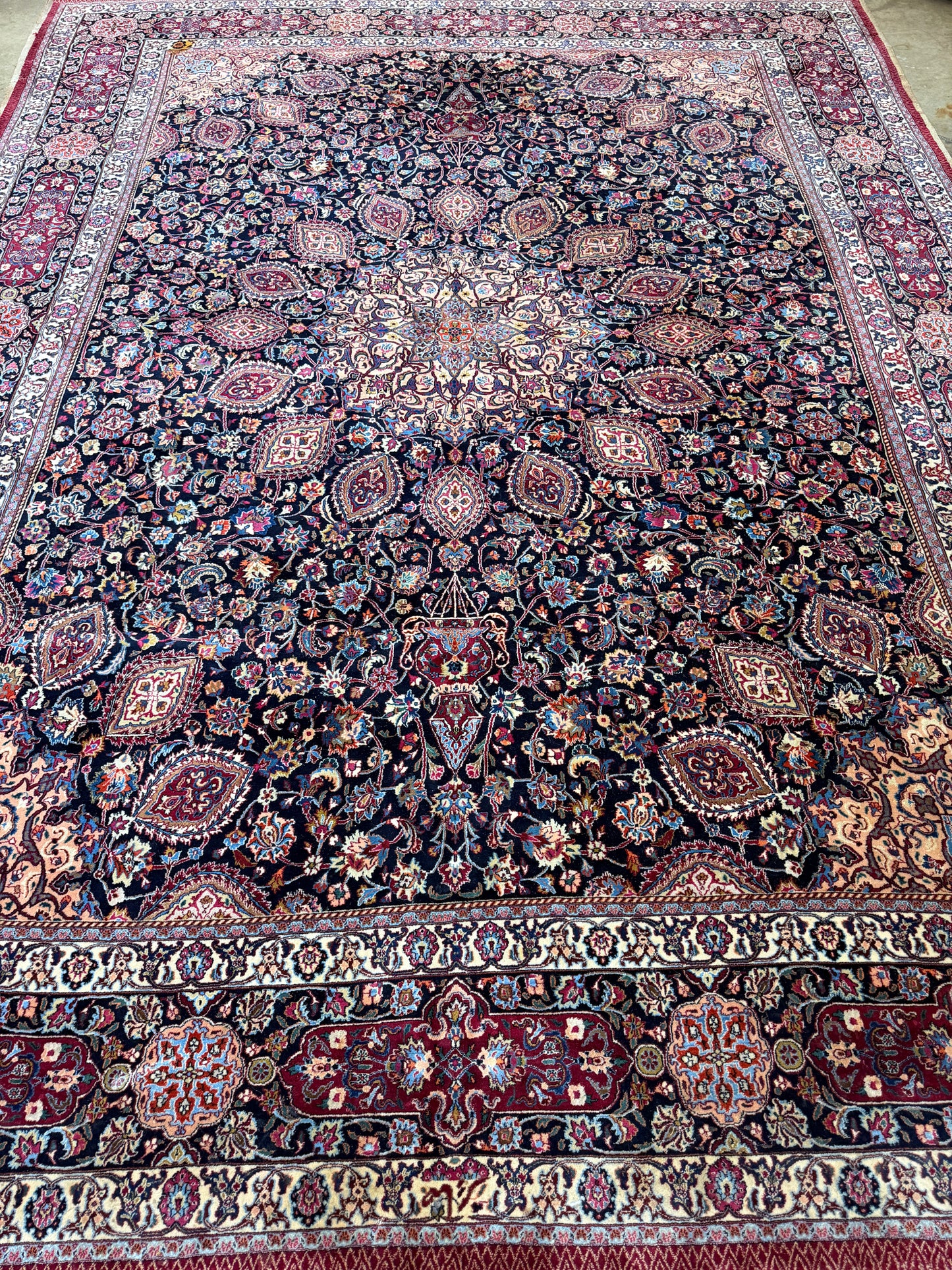 9’9”x13’2” Hand-Knotted Very Fine Antique Wool Persian Mashad Signed Saber Area Rug