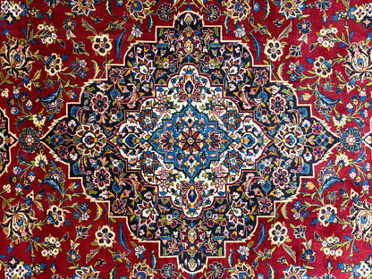 11’4”x16’2” Hand-Knotted Very Fine Kork Wool Persian Kashan Signed Area Rug Handmade