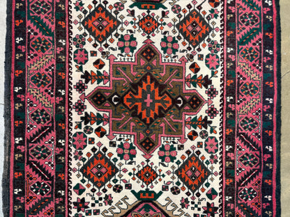 3’1”x18’4” Hand-Knotted Wool Heriz Persian Runner 3x18 Handmade Pink Rug