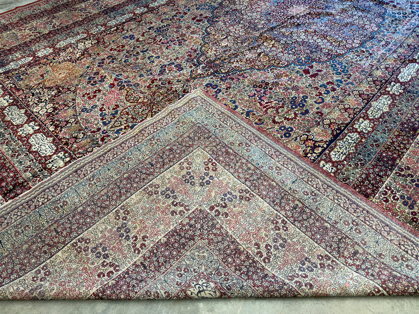 12’11”x21’7” Very Fine Collector Antique Hand-Knotted Signed Persian Kerman Area Rug
