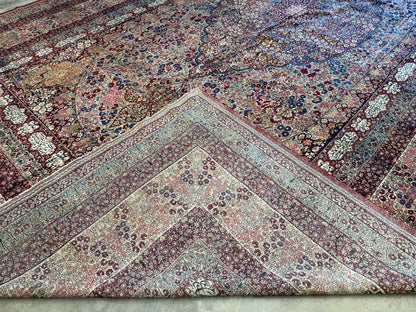 12’11”x21’7” Very Fine Collector Antique Hand-Knotted Signed Persian Kerman Area Rug